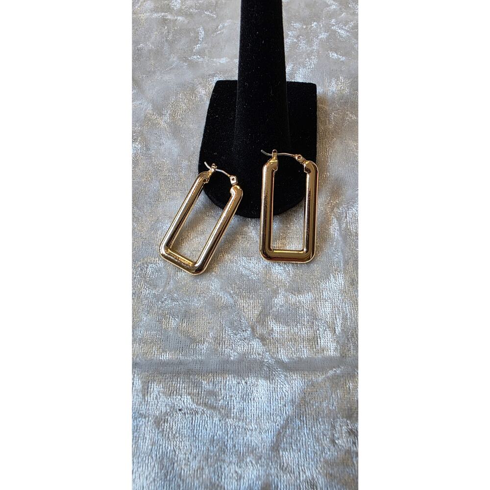 Gold Tone Rectangle Hoops* - Picture 3 of 3